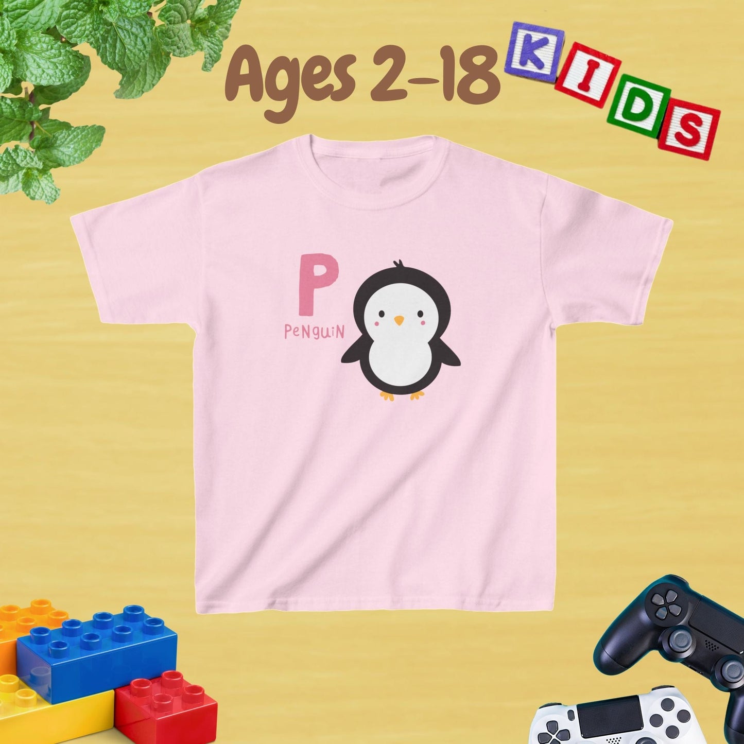 Animal Alphabet - P for Penguin Unisex Kids Tee - Fun Educational Graphic Tee for Kids Age 2-18