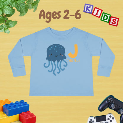 Animal Alphabet J for Jellyfish Unisex Kids Sweater Toddler Long Sleeve Tee Ages 2-6 - 100% Cotton Spring and Fall Kids Sweatshirt