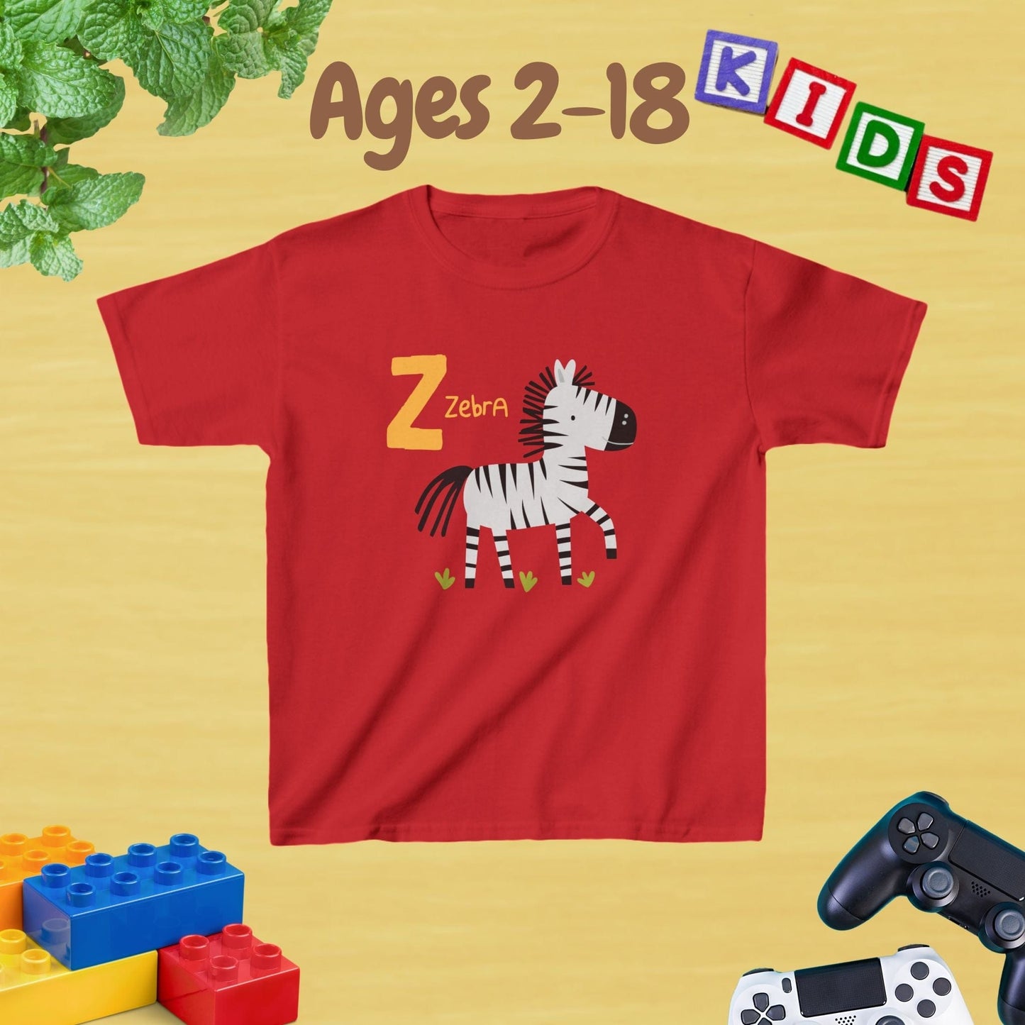 Animal Alphabet - Z for Zebra Unisex Kids Tee - Fun Educational Graphic Tee for Kids Age 2-18