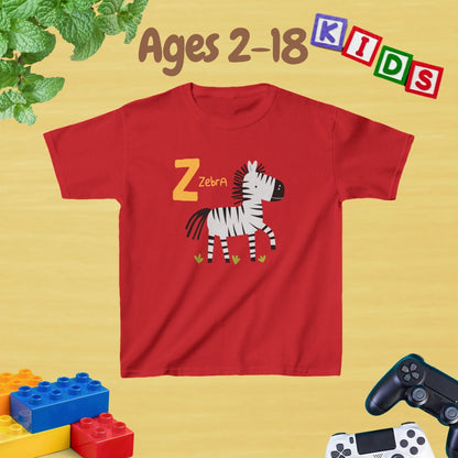 Animal Alphabet - Z for Zebra Unisex Kids Tee - Fun Educational Graphic Tee for Kids Age 2-18