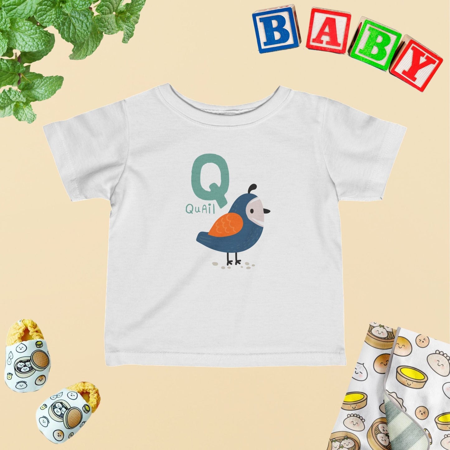 Animal Alphabet - Q for Quail Baby Tee - Unisex Graphic Tee for Babies