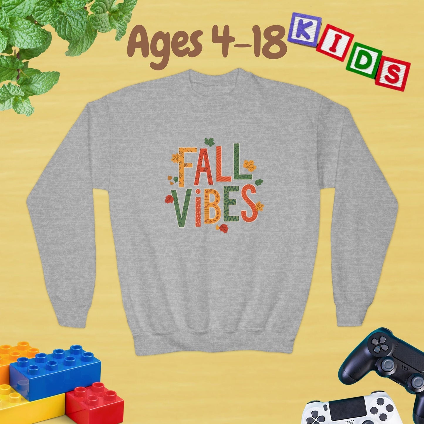 Fall Vibes Autumn Edition Ages 4-18 Unisex Kids and Teens Sweatshirt - Cozy Fall and Winter Youth Sweatshirt