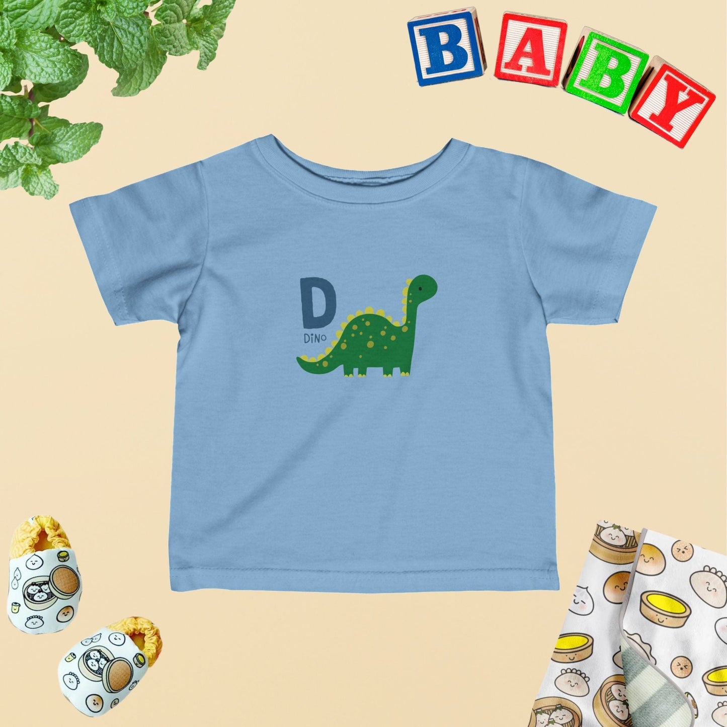 Animal Alphabet - D for Dino Baby Tee - Unisex Graphic Tee for Babies