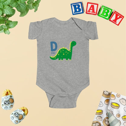 Animal Alphabet - D for Dino Baby Bodysuit - Unisex Graphic Bodysuit for Babies