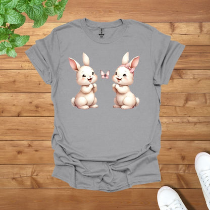 My Twins Bunnies & Butterfly Unisex Adult T-Shirt