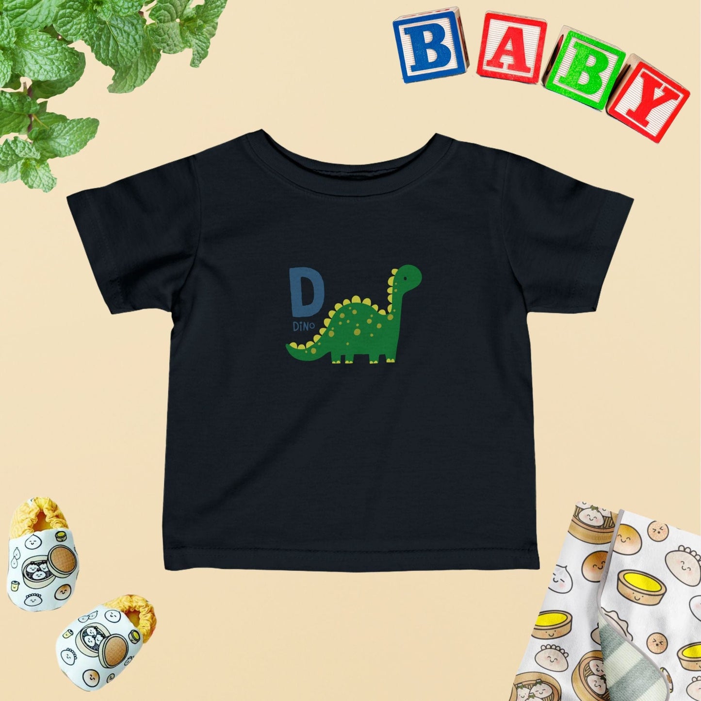 Animal Alphabet - D for Dino Baby Tee - Unisex Graphic Tee for Babies