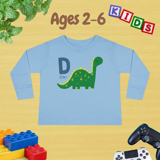 Animal Alphabet D for Dino Unisex Kids Sweater Toddler Long Sleeve Tee Ages 2-6 - 100% Cotton Spring and Fall Kids Sweatshirt