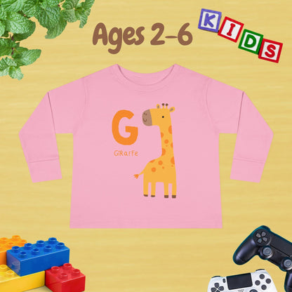 Animal Alphabet G for Giraffe Unisex Kids Sweater Toddler Long Sleeve Tee Ages 2-6 - 100% Cotton Spring and Fall Kids Sweatshirt