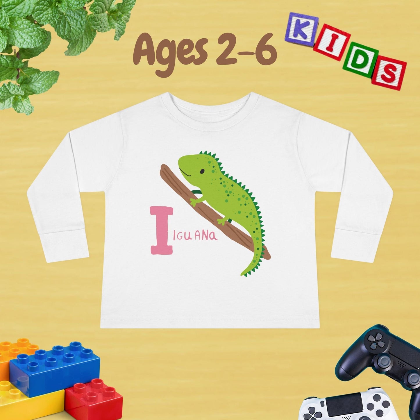 Animal Alphabet I for Iguana Unisex Kids Sweater Toddler Long Sleeve Tee Ages 2-6 - 100% Cotton Spring and Fall Kids Sweatshirt