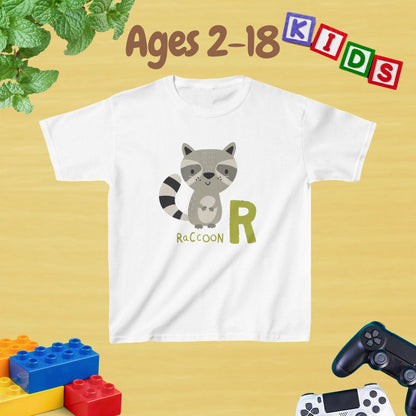 Animal Alphabet - R for Raccoon Unisex Kids Tee - Fun Educational Graphic Tee for Kids Age 2-18