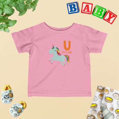 Animal Alphabet - U for Unicorn Baby Tee - Unisex Graphic Tee for Babies