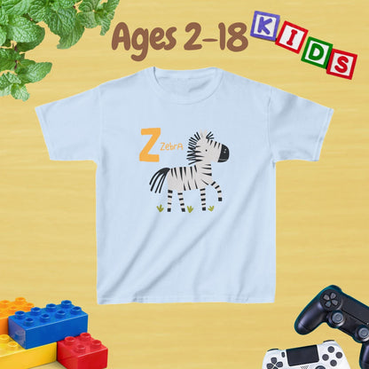 Animal Alphabet - Z for Zebra Unisex Kids Tee - Fun Educational Graphic Tee for Kids Age 2-18