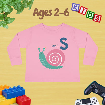 Animal Alphabet S for Snail Unisex Kids Sweater Toddler Long Sleeve Tee Ages 2-6 - 100% Cotton Spring and Fall Kids Sweatshirt