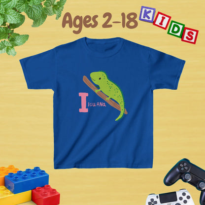 Animal Alphabet - I for Iguana Unisex Kids Tee - Graphic Alphabet Tee for Kids Age 2-18