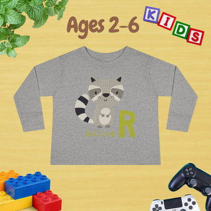 Animal Alphabet R for Raccoon Unisex Kids Sweater Toddler Long Sleeve Tee Ages 2-6 - 100% Cotton Spring and Fall Kids Sweatshirt