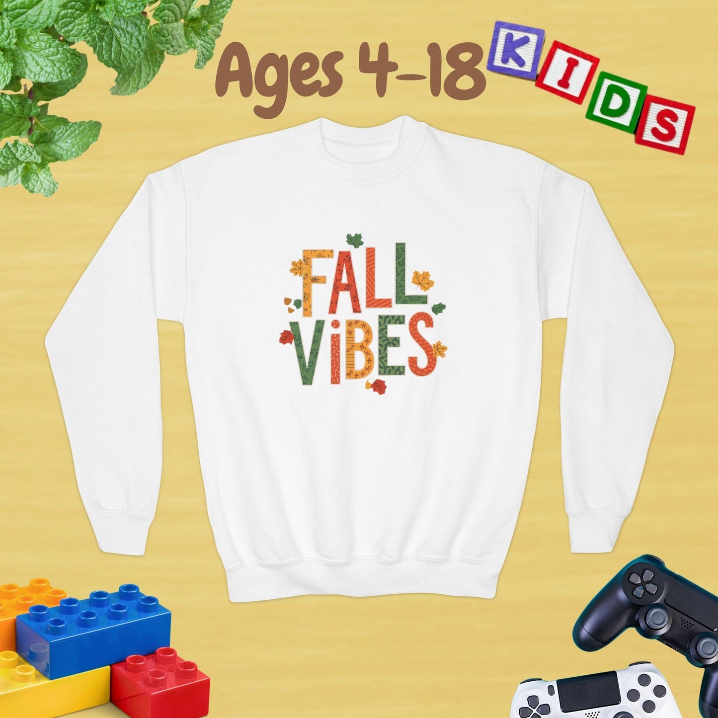 Fall Vibes Autumn Edition Ages 4-18 Unisex Kids and Teens Sweatshirt - Cozy Fall and Winter Youth Sweatshirt