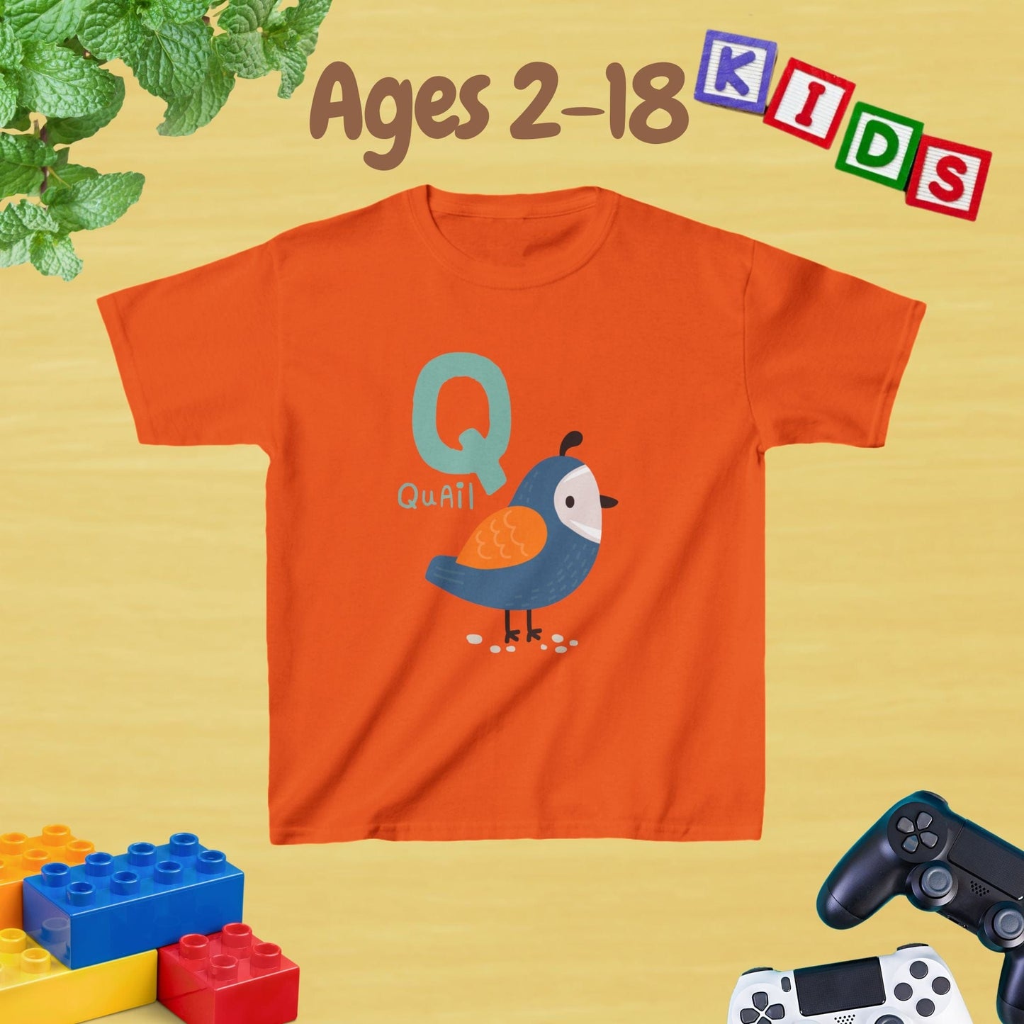 Animal Alphabet - Q for Quail Unisex Kids Tee - Fun Educational Graphic Tee for Kids Age 2-18