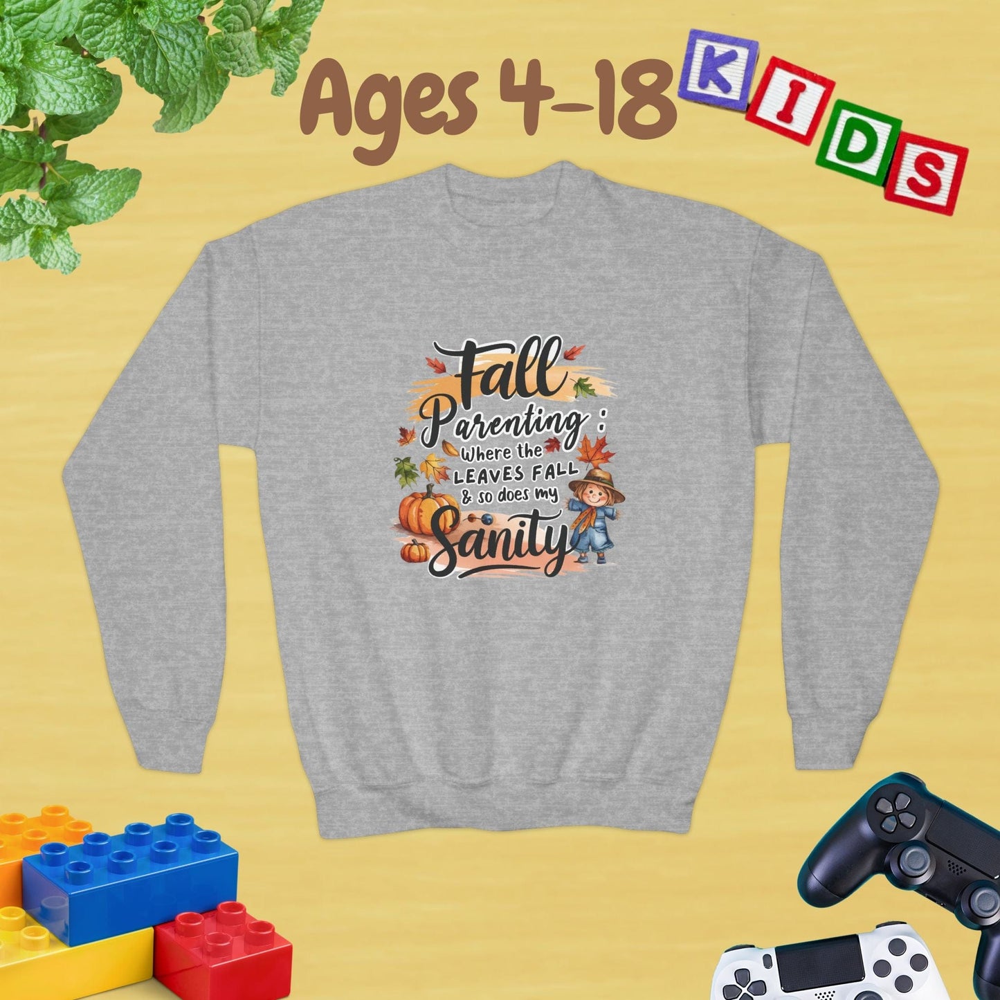 Fall Parenting: Where the Leaves Fall and So Does My Sanity Unisex Ages 4-18 Kids & Teens Sweatshirt - Cozy Fall and Winter Youth Sweatshirt