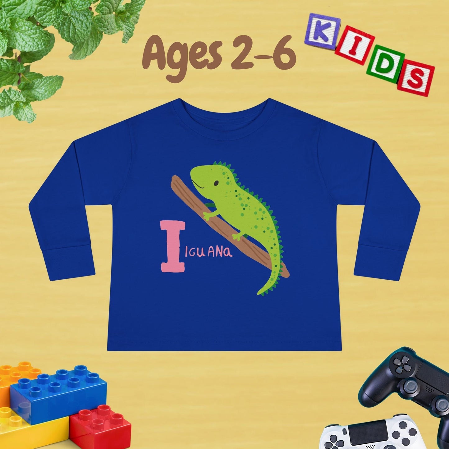 Animal Alphabet I for Iguana Unisex Kids Sweater Toddler Long Sleeve Tee Ages 2-6 - 100% Cotton Spring and Fall Kids Sweatshirt