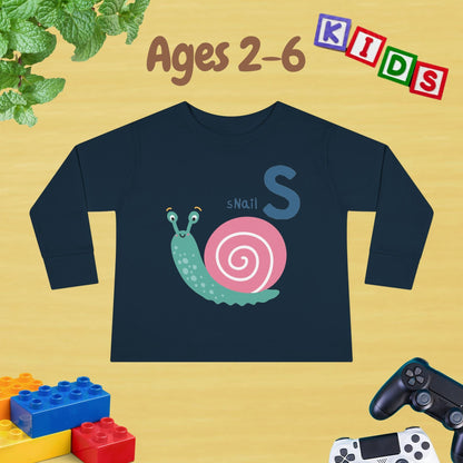 Animal Alphabet S for Snail Unisex Kids Sweater Toddler Long Sleeve Tee Ages 2-6 - 100% Cotton Spring and Fall Kids Sweatshirt