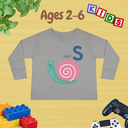 Animal Alphabet S for Snail Unisex Kids Sweater Toddler Long Sleeve Tee Ages 2-6 - 100% Cotton Spring and Fall Kids Sweatshirt