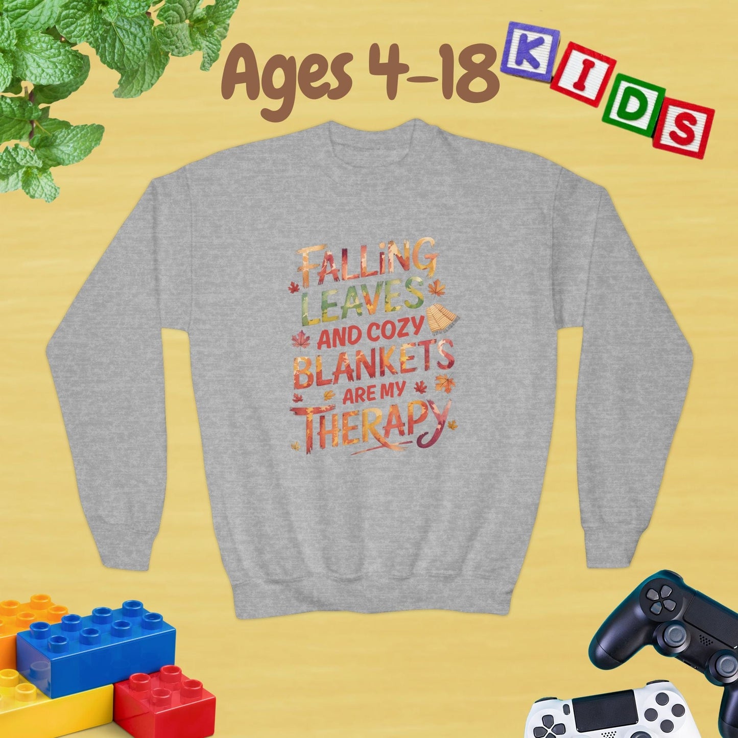 Falling Leaves & Cozy Blankets are My Therapy Embrace Ages 4-18 Unisex Kids and Teens Sweatshirt - Cozy Fall and Winter Youth Sweatshirt