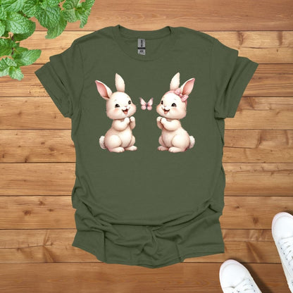 My Twins Bunnies & Butterfly Unisex Adult T-Shirt