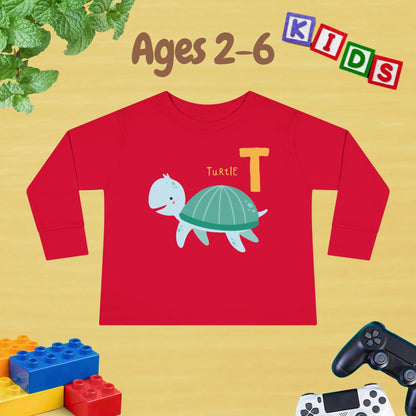 Animal Alphabet T for Turtle Unisex Kids Sweater Toddler Long Sleeve Tee Ages 2-6 - 100% Cotton Spring and Fall Kids Sweatshirt