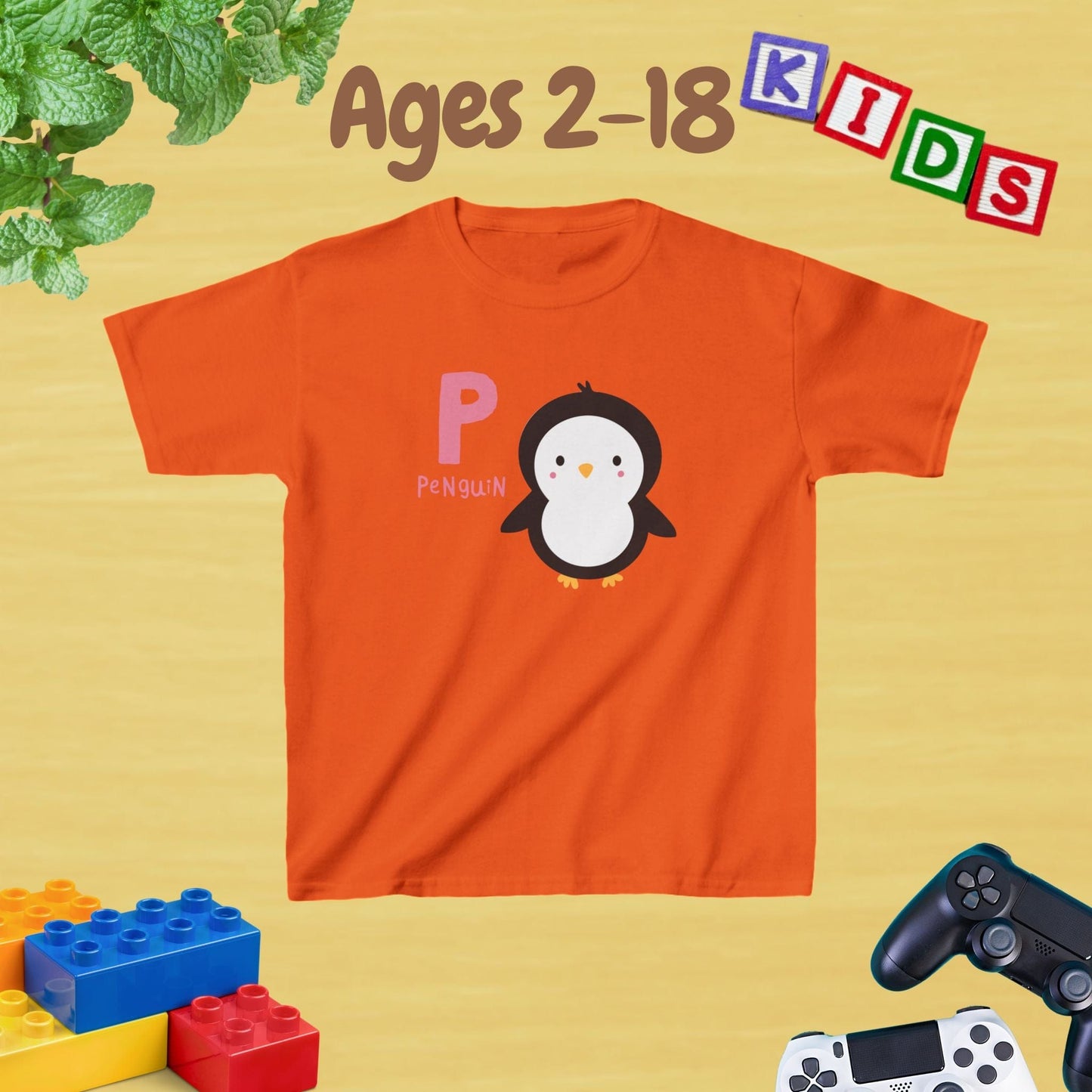 Animal Alphabet - P for Penguin Unisex Kids Tee - Fun Educational Graphic Tee for Kids Age 2-18