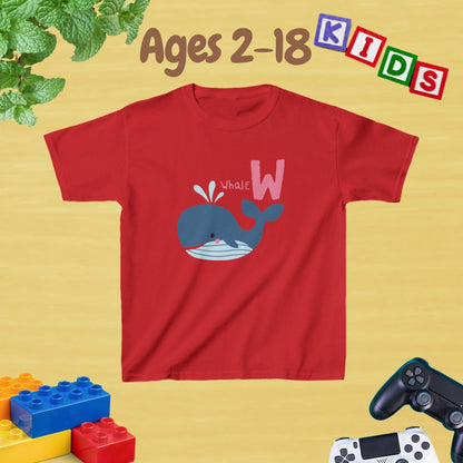 Animal Alphabet - W for Whale Unisex Kids Tee - Fun Educational Graphic Tee for Kids Age 2-18