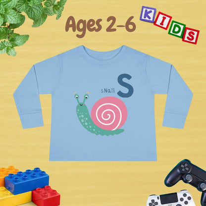 Animal Alphabet S for Snail Unisex Kids Sweater Toddler Long Sleeve Tee Ages 2-6 - 100% Cotton Spring and Fall Kids Sweatshirt