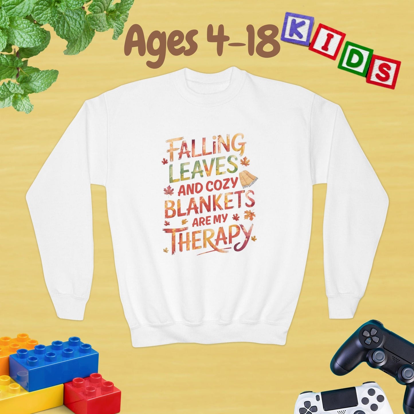 Falling Leaves & Cozy Blankets are My Therapy Embrace Ages 4-18 Unisex Kids and Teens Sweatshirt - Cozy Fall and Winter Youth Sweatshirt