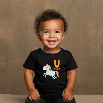 Animal Alphabet - U for Unicorn Baby Tee - Unisex Graphic Tee for Babies