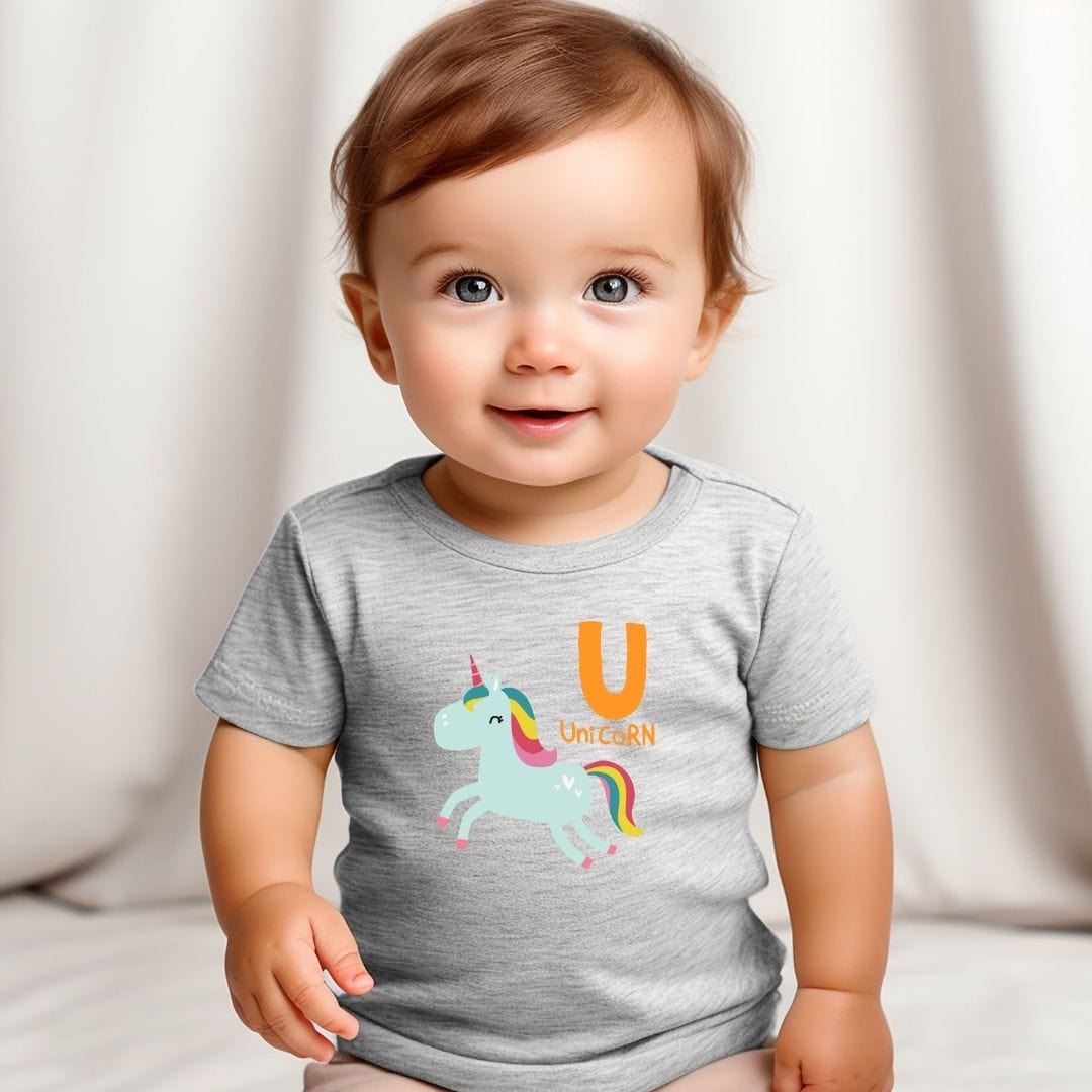 Animal Alphabet - U for Unicorn Baby Tee - Unisex Graphic Tee for Babies