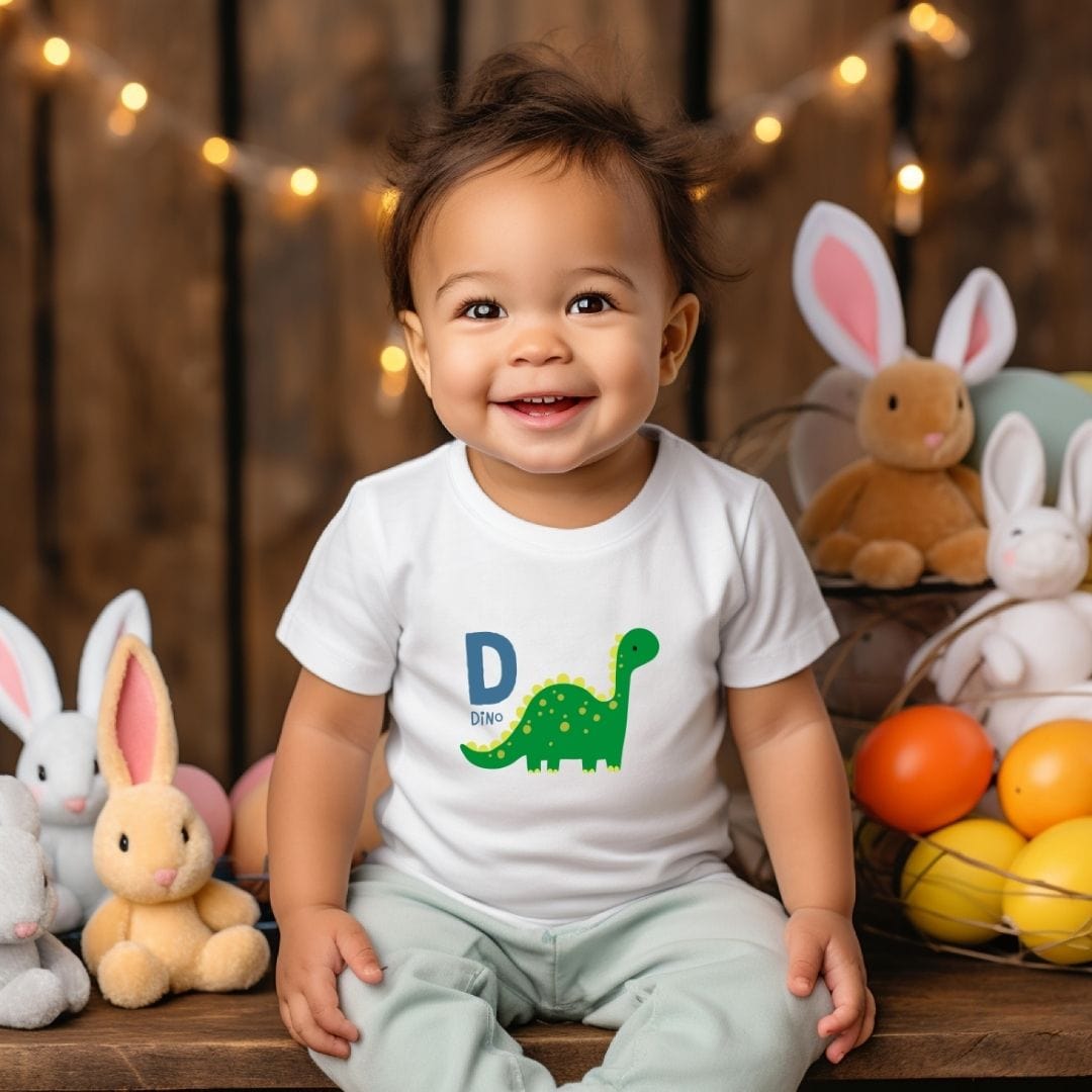 Animal Alphabet - D for Dino Baby Tee - Unisex Graphic Tee for Babies