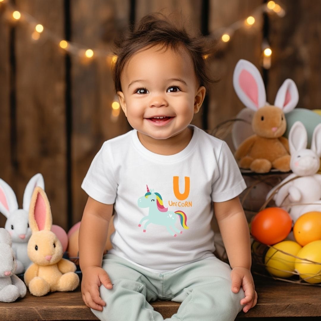 Animal Alphabet - U for Unicorn Baby Tee - Unisex Graphic Tee for Babies