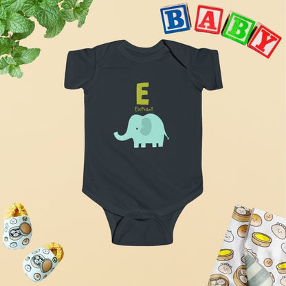 Animal Alphabet - E for Elephant Baby Bodysuit - Unisex Graphic Bodysuit for Babies