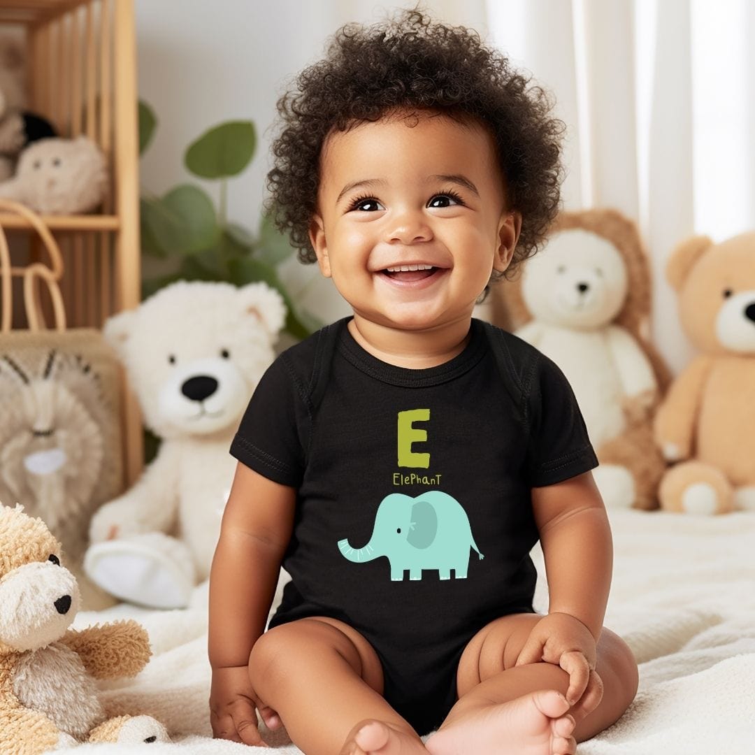 Animal Alphabet - E for Elephant Baby Bodysuit - Unisex Graphic Bodysuit for Babies