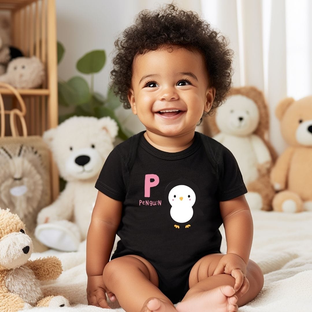 Animal Alphabet - P for Penguin Baby Bodysuit - Unisex Graphic Bodysuit for Babies