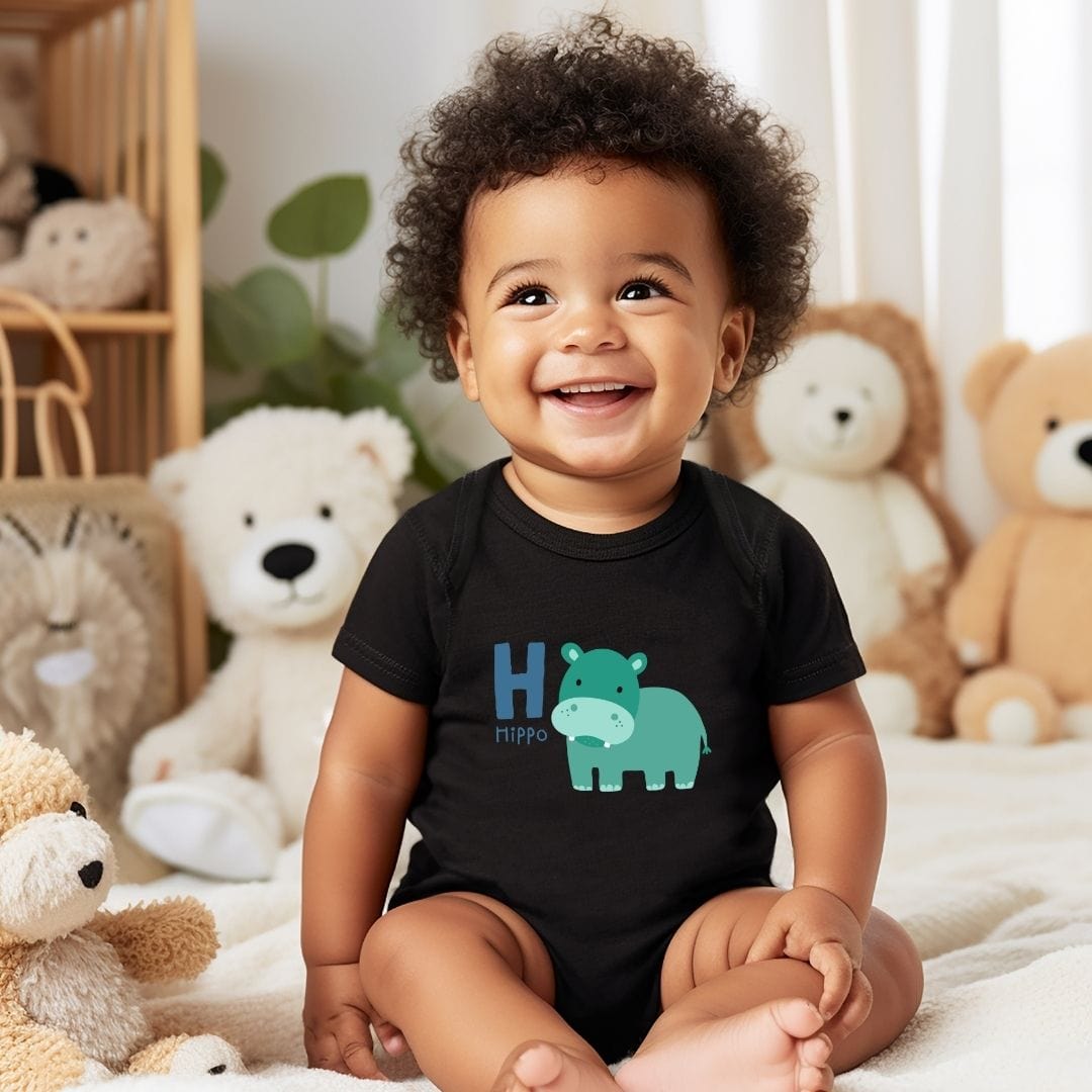 Animal Alphabet - H for Hippo Baby Bodysuit - Unisex Graphic Bodysuit for Babies