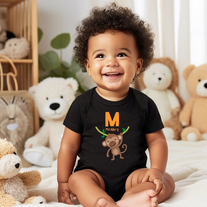 Animal Alphabet - M for Monkey Baby Bodysuit - Unisex Graphic Bodysuit for Babies