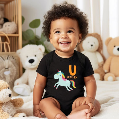 Animal Alphabet - U for Unicorn Baby Bodysuit - Unisex Graphic Bodysuit for Babies