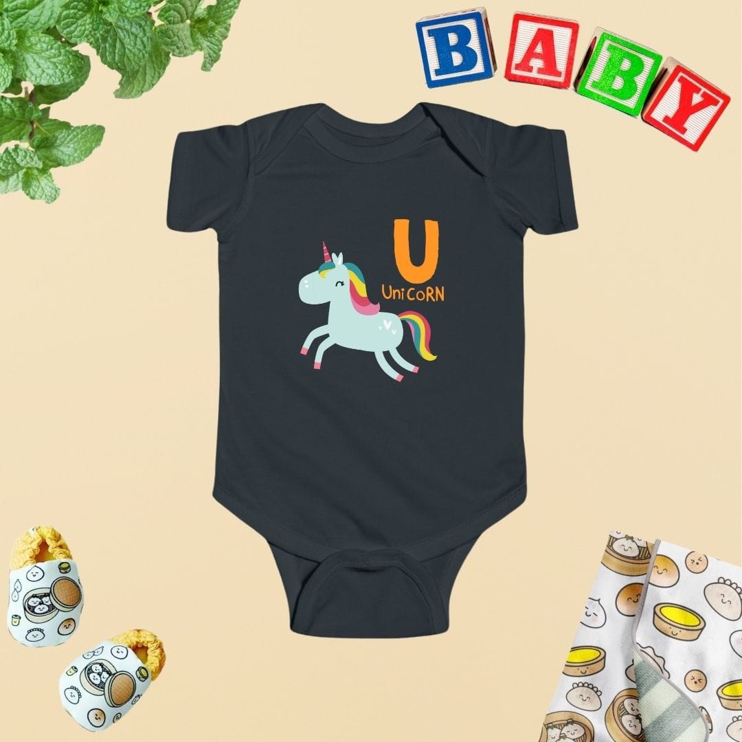 Animal Alphabet - U for Unicorn Baby Bodysuit - Unisex Graphic Bodysuit for Babies