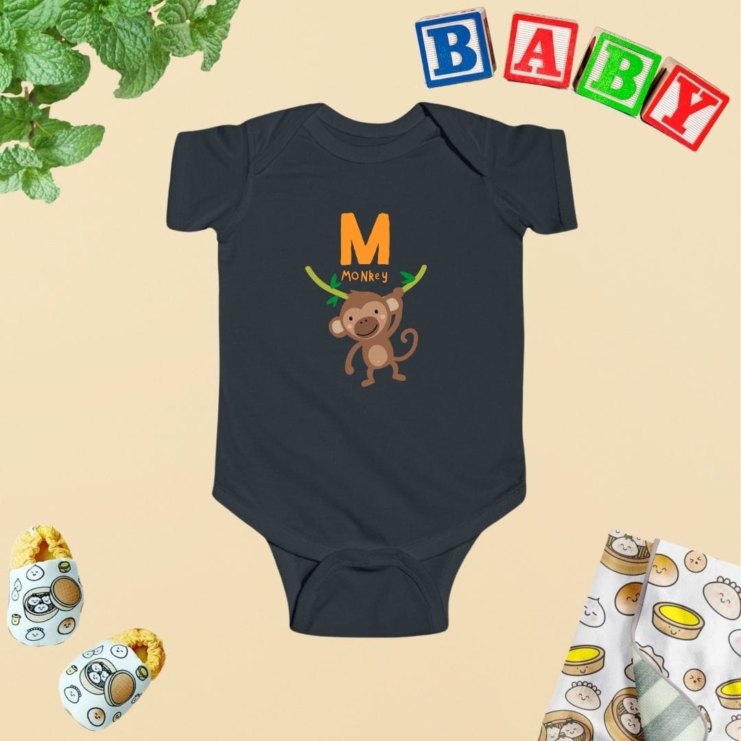 Animal Alphabet - M for Monkey Baby Bodysuit - Unisex Graphic Bodysuit for Babies