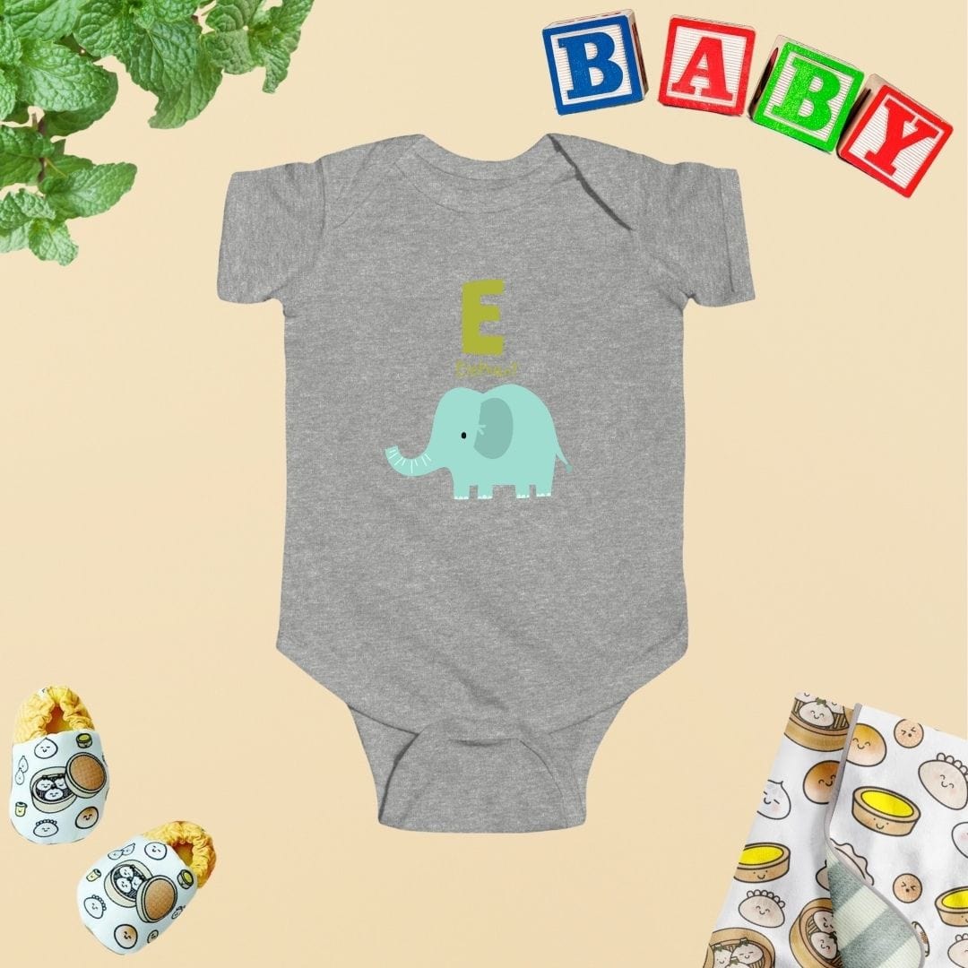 Animal Alphabet - E for Elephant Baby Bodysuit - Unisex Graphic Bodysuit for Babies