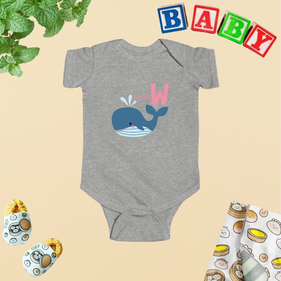 Animal Alphabet - W for Whale Baby Bodysuit - Unisex Graphic Bodysuit for Babies