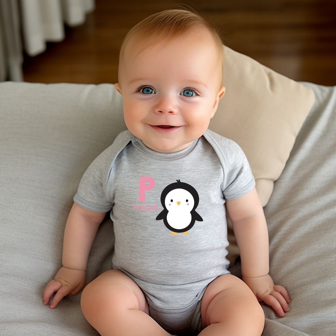 Animal Alphabet - P for Penguin Baby Bodysuit - Unisex Graphic Bodysuit for Babies