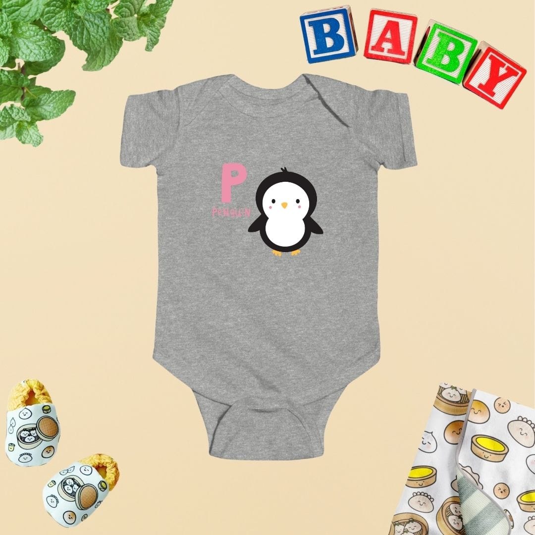 Animal Alphabet - P for Penguin Baby Bodysuit - Unisex Graphic Bodysuit for Babies