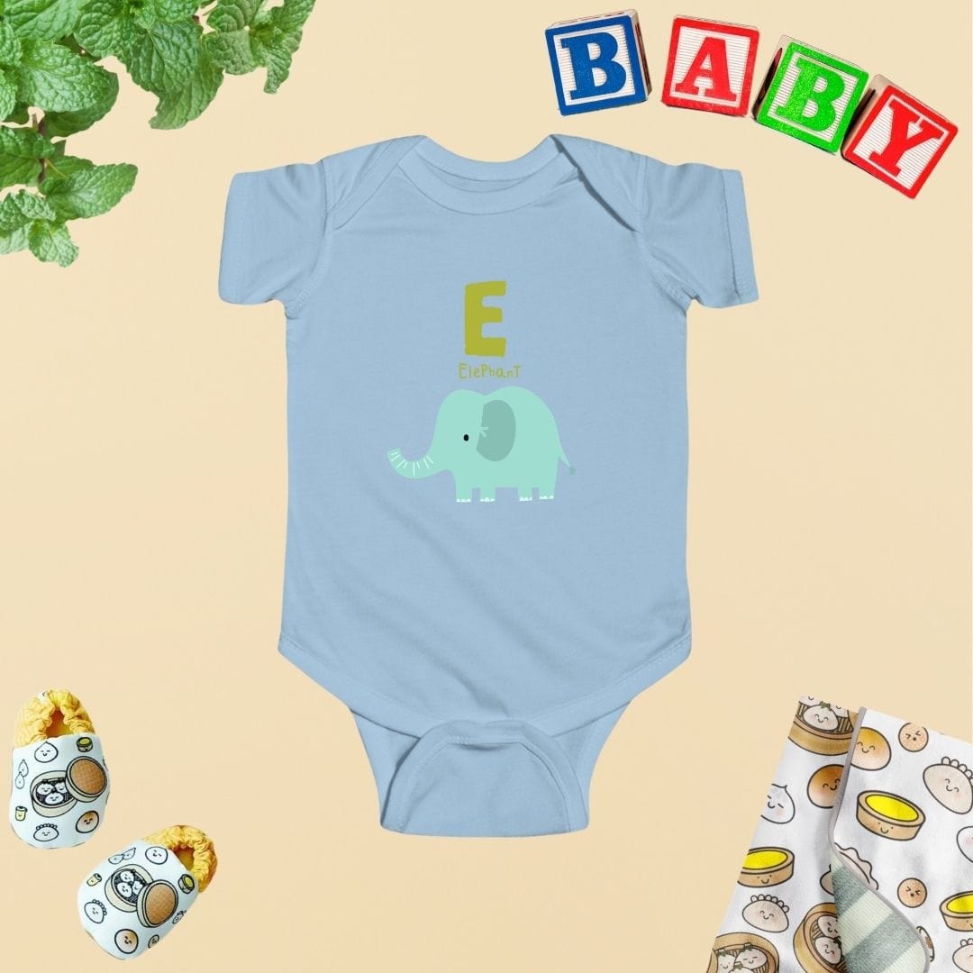 Animal Alphabet - E for Elephant Baby Bodysuit - Unisex Graphic Bodysuit for Babies