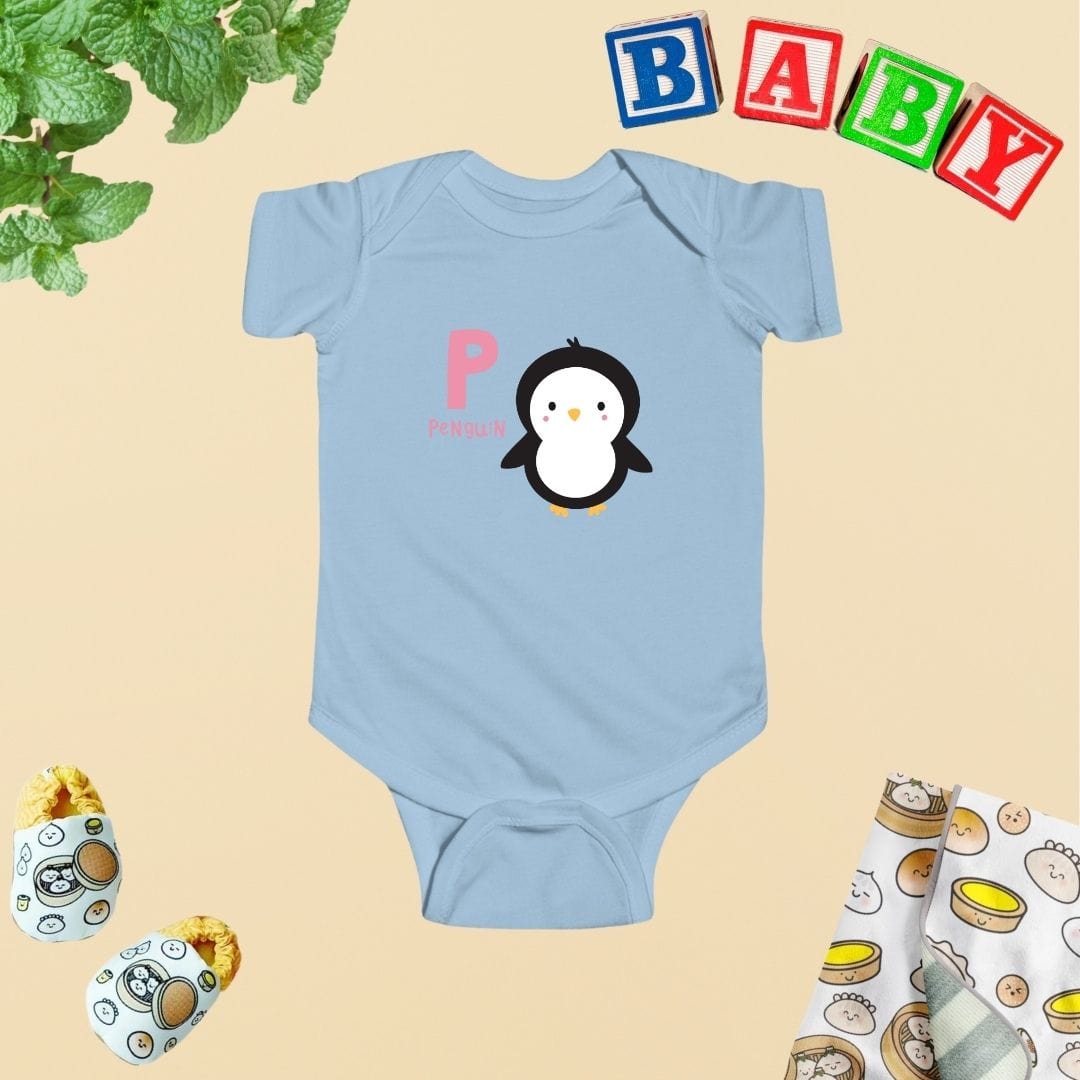 Animal Alphabet - P for Penguin Baby Bodysuit - Unisex Graphic Bodysuit for Babies